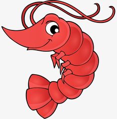 a cartoon red shrimp with long legs and large eyes, standing upright on its hind legs