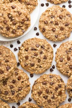 oatmeal chocolate chip cookies on a white plate