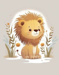 a cartoon lion sitting in the grass