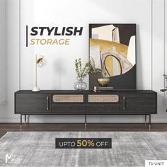 an up to 50 % off tv unit with stylish storage on the side