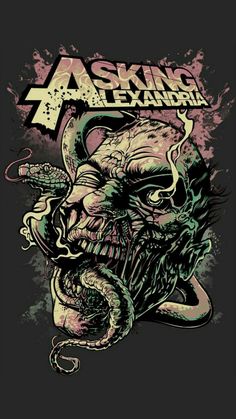 the poster for asking alexandria with an image of a demon head and tentacles on it