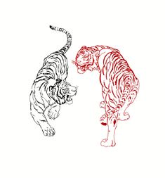 Tatoo Dog, Two Tigers, Tiger Tattoo Design, Red Ink Tattoos, Red Tattoos, Discreet Tattoos, Tattoo Art Drawings, Tiger Tattoo, Black Ink Tattoos