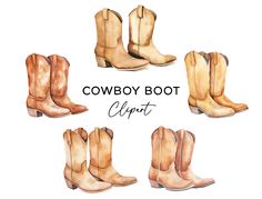 watercolor cowboy boots clipart set