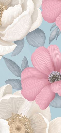 an abstract floral background with pink and white flowers on a pale blue background, perfect for wallpaper or fabric