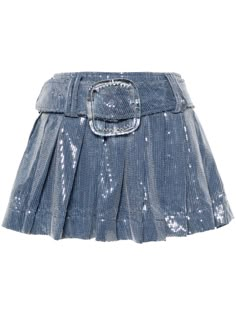 Find CHARLES JEFFREY LOVERBOY Sequin-embellished Pleated Mini Skirt on Editorialist. indigo blue cotton blend sequin embellishment belted waist fully pleated thigh-length straight hem concealed side zip fastening Mini Skirt Sequin, Blue Skirt Aesthetic, Blue And Silver Outfits, Sequence Skirts, Farfetch Skirt, Sparkly Skirts, Ice Fashion, Charles Jeffrey Loverboy, Teal Skirt