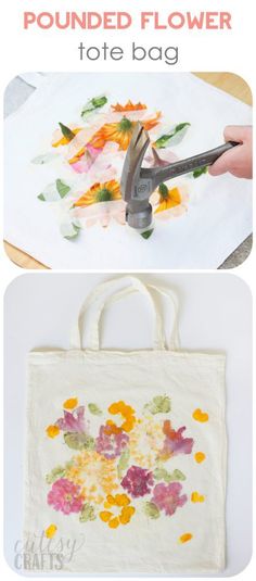 a bag with flowers painted on it and a pair of scissors