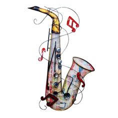 a painting of a saxophone with musical notes on it