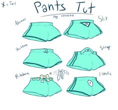 an image of pants that are in different sizes and colors, with the words pants tut written below them