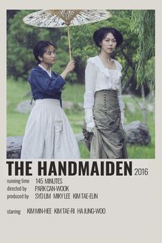 the handmaden poster shows two women holding an umbrella in front of a tree