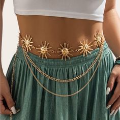 Super Cute And Stylish Ships In 5-10 Business Days Sun Belt, Free People Accessories, Body Chains, Hot Miami Styles, Western Women, Gold Sun, Metal Belt, Belly Chain, Waist Chain