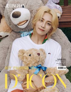 a young man holding a teddy bear on the cover of a korean magazine, my choice