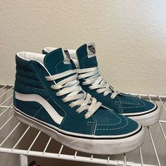 Worn Maybe Twice! Brand New! Teal High Top Hightop Vans, Van Color, Vans Blue, High Top Vans, Womens Vans, Vans Shoes, Womens Shoes Sneakers, High Top, High Tops