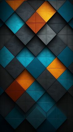 an abstract background made up of squares and rectangles in blue, orange and black