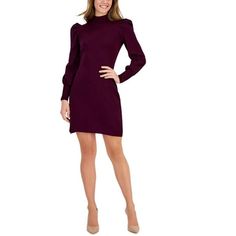 Manufacturer: Taylor Style Type: Sweaterdress Collection: Taylor Sleeve Length: Puff Sleeves Material: 78% Rayon/22% Polyester Fabric Type: Knit Specialty: Solid Sku: BH5968166 Size: XL.  Color: Purple.  Gender: female.  Age Group: adult. Scoop Sweaters, Mock Wrap Dress, Cable Knit Sweater Dress, Purple Outfits, Rayon Dress, Womens Turtleneck, Sweater Dress Women, Knit Sweater Dress, Knitting Women