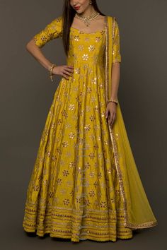 6Y Collective Long Frocks For Women, Yellow Anarkali, Frock For Women, Traditional Indian Outfits, Kurti Designs Party Wear, Designer Party Wear Dresses, Party Wear Indian Dresses