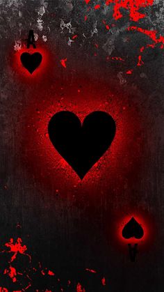 two hearts are in the middle of a red and black background with blood splatters