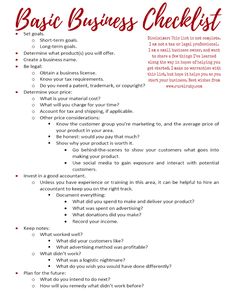 the basic business checklist is shown in red and white, with text on it