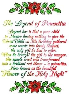 the legend of poinsettia cross - stitch pattern is shown in red and green