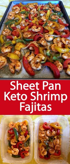 sheet pan keto shrimp fajitas with peppers and bell peppers in the middle