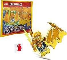 lego minifigure golden dragon jay figure with box and instructions on white background