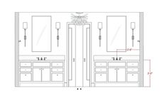 a drawing of the front and back walls of a bathroom