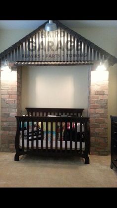 a baby crib in the corner of a room