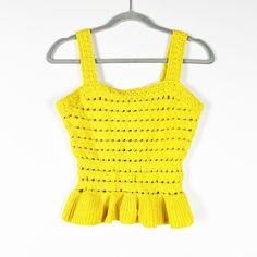 New J. Crew Cotton Crochet Sweater Knit Ruffle Tank Top Solid Yellow Xs Body: 98% Cotton/1% Elastane/1% Other Fibers. Trim: 67% Cotton/26% Polyester/7% Elastane. Machine Wash. New With Tags! [Walters] Chic Fitted Crochet Top With Knit Fabrication, Fitted Cotton Crochet Top With Pointelle Knit, Fitted Textured Knit Crochet Top For Summer, Fitted Crochet Knitted Top For Spring, Chic Fitted Crochet Top, Fitted Knit Tops With Crochet Trim, Fitted Knit Crochet Top With Crochet Trim, Fitted Crochet Knit Top, Fitted Cotton Open Knit Top