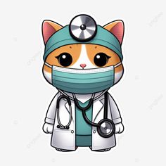 a cartoon cat wearing a medical mask with a stethoscope around its neck