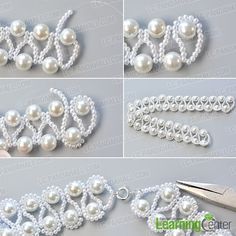 how to make a beaded bracelet with pearls and beads on the side, step by step