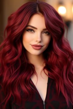 Ruby wine waves feature a richruby red that infuses depth into wavy hairThis luxurious color works well with darker skin tones and should be maintained with color-protecting products for the best resultsClick here to check out more trending hair color ideas for 2023. Red Hair Trends, Dark Red Hair Color, Red Hair Looks, Red Hair Inspo, Wine Hair, Dark Red Hair, Beautiful Red Hair, Long Red Hair, Winter Hair Color