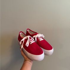 Red And White Keds-Style Bdg Platform Canvas Sneakers. Brand New, Never Worn. One Small Grey Spot On The Shoe That Was There When I Bought Them. Super Comfy! #Redsneakers #Platforms #Urbanoutfitters #Bdg #Keds White Keds, Keds Style, White Platform, Red Sneakers, Canvas Sneakers, Spot On, Keds, Cute Shoes, Womens Shoes Sneakers