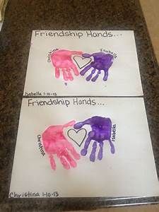 two handprints with the words friends and hearts on them