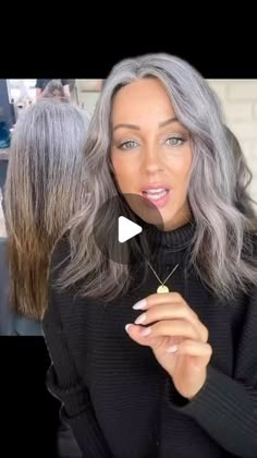 Naturally Grey Hair Transition, Grey Salt And Pepper Hair, Cold Turkey Grey Hair, Silver Transition Hair, Growing Color Out Of Hair, Growing Out Your Gray Hair, Grey Hair Growing Out From Brown, Salt And Pepper Hair With Blonde Highlights, Transitioning Grey Hair