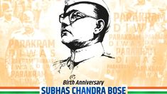 an image of a man wearing glasses and a hat with the words birth anniversary, subhas chandra rose