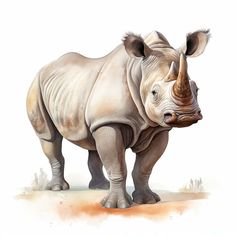 an illustration of a rhinoceros standing in the dirt