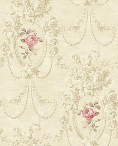 an old fashioned wallpaper with pink flowers on it