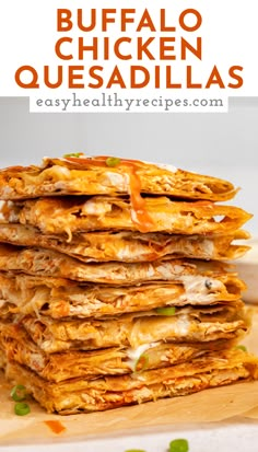 a stack of quesadillas on a cutting board with the title text overlay