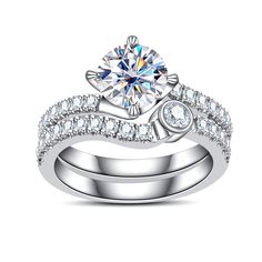 PRICES MAY VARY. 【Premium Moissanite】Moissanite is lab created diamond and passes the diamond test. It is birefringent and has a fire color that is more than 2.5 times that of a diamond. Moissanite has a hardness of 9.25, second only to the diamond, and can be worn continuously and maintain its brilliance, clarity, and fire color characteristics. The round brilliant cut, bridal set design, D color, and VVS1 clarity make it shine more brightly and look like real diamonds at a fraction of the price. 【925 Sterling Silver】The moissanite wedding sets feature 925 sterling silver, not easily discolored and deformed. It’s lead-free, nickel-free, and hypoallergenic. This ring will not turn your skin green, red, or itchy. It is understated and luxurious, can be worn on any occasion, whether a formal Band Engagement Rings, Moissanite Wedding Set, Fire Color, Moissanite Wedding Ring Set, Wedding Rings Set, Engagement Rings For Women, Moissanite Wedding Band, Moissanite Wedding Rings, Moissanite Wedding Bands