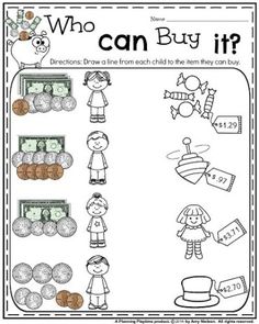 a worksheet for children to learn how to buy money with the help of their teacher