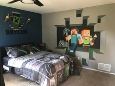 Minecraft Bedroom Walls Paint, Minecraft Bedroom Wallpaper, Minecraft Bedroom Paint Ideas, Minecraft Room Decor Aesthetic, Minecraft Wall Painting Ideas, Minecraft Bedroom Wall Designs, Minecraft Room Painting Ideas, Minecraft Wall Painting, Minecraft Bedroom Wall Ideas