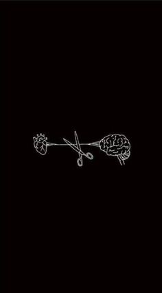 a black and white drawing of a brain holding a pair of scissors