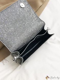 Bird in Bag - Silver Glitter Evening Clutch Bag Glamorous Sparkling Bags For Night Out, Silver Bling Bags For Night Out, Metallic Crossbody Bag For Party, Silver Crossbody Bag For Night Out, Sparkling Clutch For Night Out, Trendy Metallic Party Bags, Chic Rectangular Bag With Glitter, Trendy Evening Bag With Glitter, Trendy Glitter Bags As Gifts