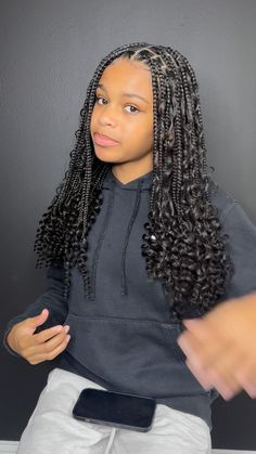 Cute Braided Hairstyles Knotless, Braiding Inspo Hairstyles, Large Knotless Braids Short, Boho Kids Braids, Boho Braids For Black Kids, Braid Ideas For Curly Hair, Boho Braids On Kids, Curly Braids For Kids, Braided Hairstyles Down