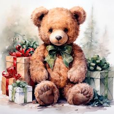 Christmas Gift Clipart, Gift Clipart, Homemade Christmas Crafts, Teddy Bear Drawing, Teddy Bear Clipart, Baby Teddy Bear, Bear Watercolor, Merry Christmas Funny, Bear Clipart