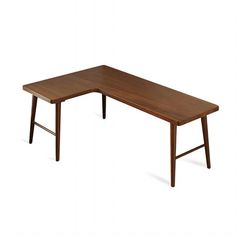 a wooden table with two legs and a curved top on an isolated white background,