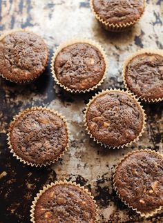 chocolate muffins on a baking sheet ready to be eaten