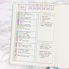 an open notebook with writing on it and a pen next to the pages that have been written Bullet Journal Layout Templates, Bullet Journal Template, Bujo Layout, Journal Weekly, Journal Books