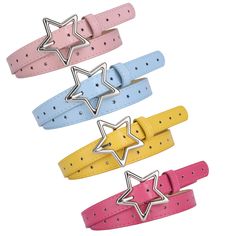 PRICES MAY VARY. Multi-Pack: Set of 4 stylish star-shaped belts for kids and teen girls. Versatile: Suitable for jeans, pants, skirts, and dresses. High-Quality Material:the kids belts for girls boys are made of quality PU leather , which is reliable, comfortable and firm, not easy to fade or break, allowing you to use them with confidence for a long time Adjustable Fit: One size fits most with a buckle closure.the belt for teen girls boys only comes in one size, approx. 90 cm/ 35 inches in leng Hello Kitty Belt Y2k, Rainbow Belt Chain, Cute Pink Belts, Rainbow Studded Belt, Pink Studded Belt, Kids Belt, Branded Belts, Faux Leather Belts, Leather Buckle