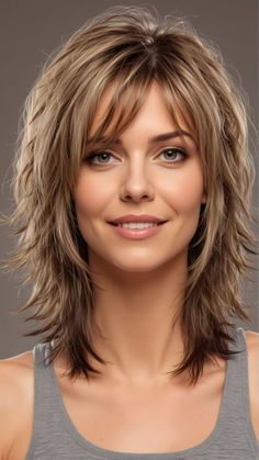 Women’s Hair Styles With Bangs, Haircuts Thick Hair Medium, Shoulder Length Shag With Bangs Fine Hair, Gray Shag Haircut, Shag Hair Cuts For Thinner Hair, Med Hair With Bangs, New Hair Styles2024, Hair Ideas 2024, Hair Cuts Medium Length With Bangs