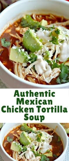 two bowls filled with mexican chicken tortilla soup